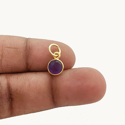 Handcrafted Amethyst Pendant 6mm Faceted Round Gemstone Birthstone Charm in Gold Vermeil & Sterling Silver- Selling Per Piece