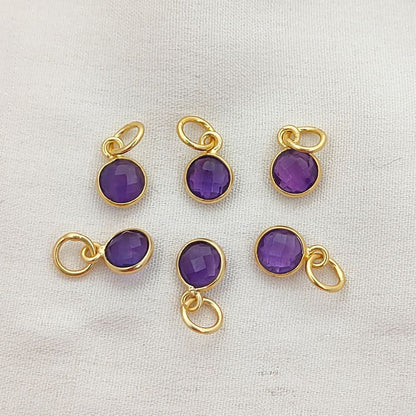Handcrafted Amethyst Pendant 6mm Faceted Round Gemstone Birthstone Charm in Gold Vermeil & Sterling Silver- Selling Per Piece