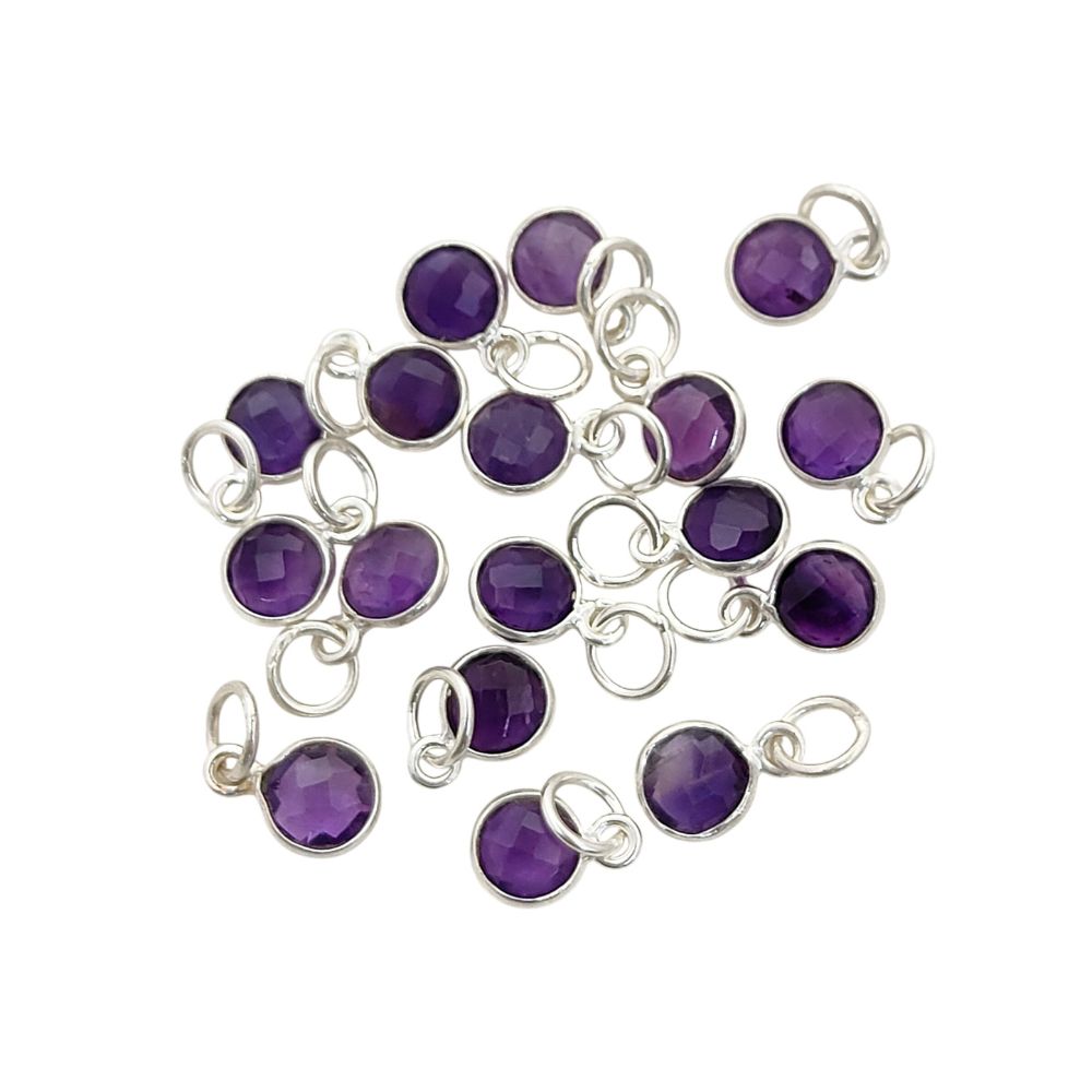 Handmade Round Multi-Gemstone Pendant in Gold Plated Sterling Silver 6mm Faceted Birthstone Charm Necklace- Selling Per Piece