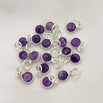 Handcrafted Amethyst Pendant 6mm Faceted Round Gemstone Birthstone Charm in Gold Vermeil & Sterling Silver- Selling Per Piece