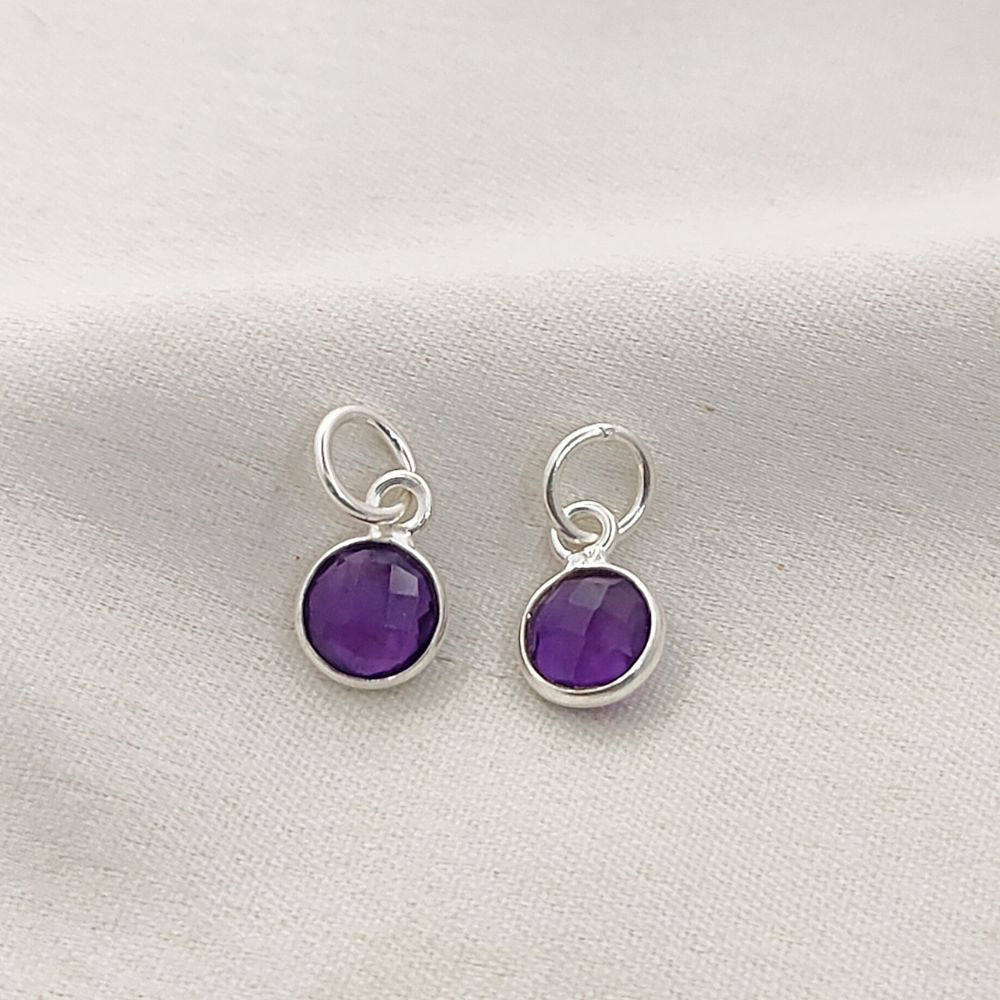 Handcrafted Amethyst Pendant 6mm Faceted Round Gemstone Birthstone Charm in Gold Vermeil & Sterling Silver- Selling Per Piece