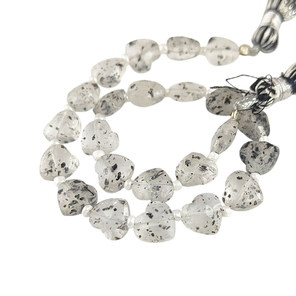 Handcrafted Black Dot Faceted Heart Beads