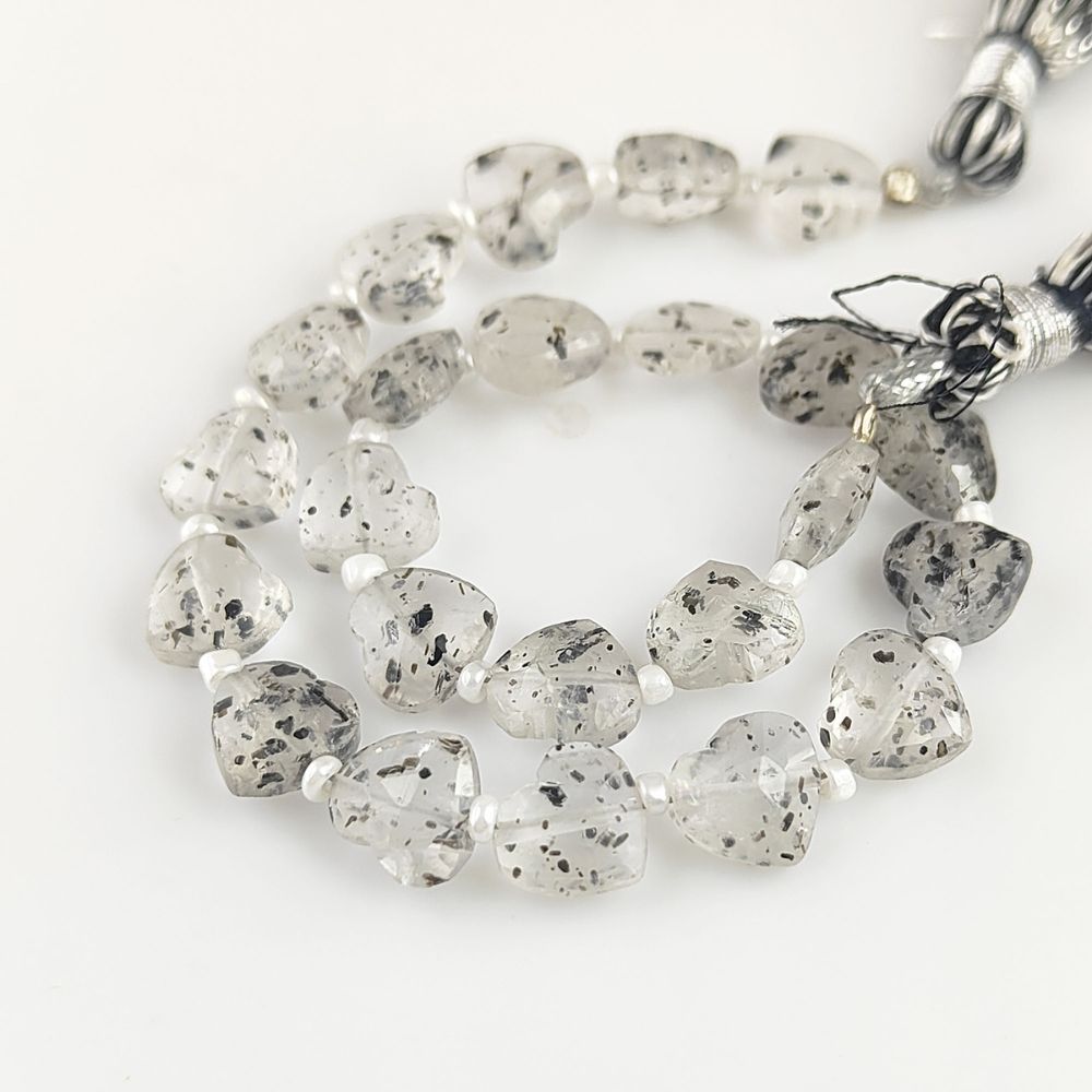 Handcrafted Black Dot Faceted Heart Beads 8-9mm Gemstone Ideal for Custom Jewelry Designs