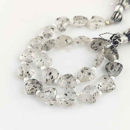Handcrafted Black Dot Faceted Heart Beads 8-9mm Gemstone Ideal for Custom Jewelry Designs
