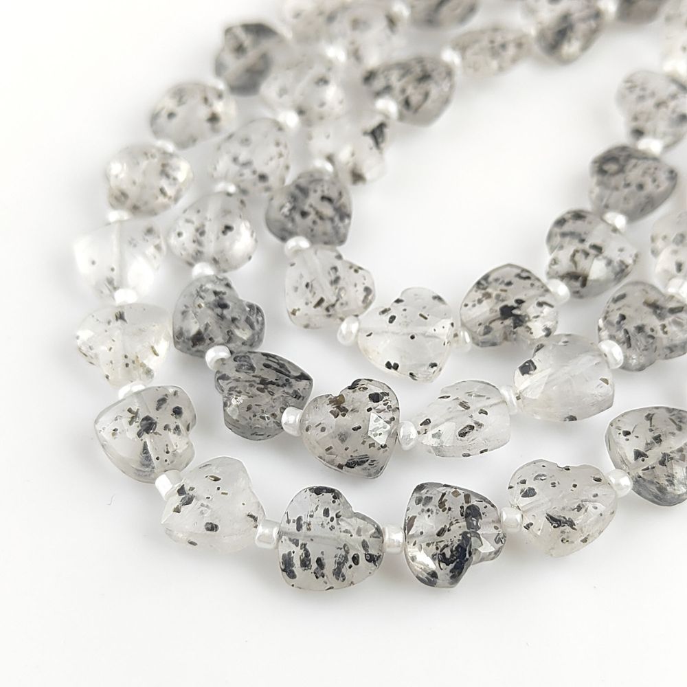 Handcrafted Black Dot Faceted Heart Beads 8-9mm Gemstone Ideal for Custom Jewelry Designs