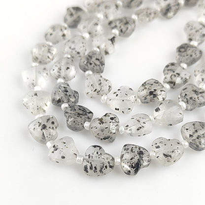 Handcrafted Black Dot Faceted Heart Beads 8-9mm Gemstone Ideal for Custom Jewelry Designs