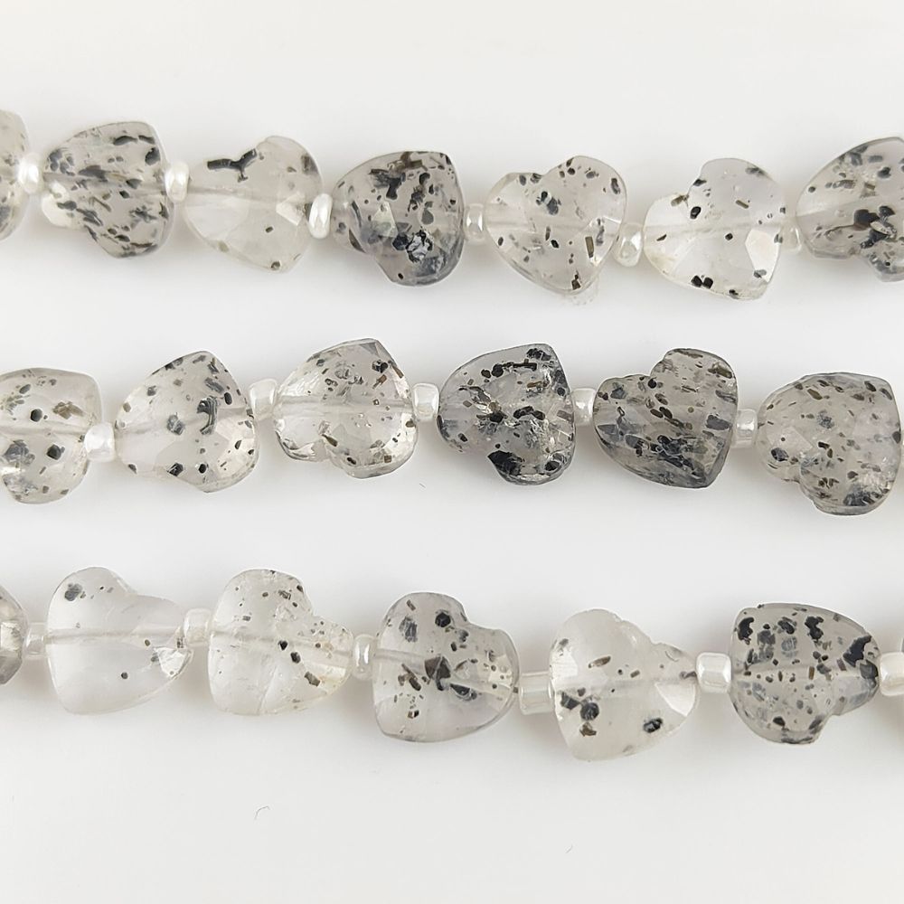 Handcrafted Black Dot Faceted Heart Beads 8-9mm Gemstone Ideal for Custom Jewelry Designs