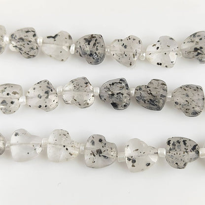 Handcrafted Black Dot Faceted Heart Beads 8-9mm Gemstone Ideal for Custom Jewelry Designs