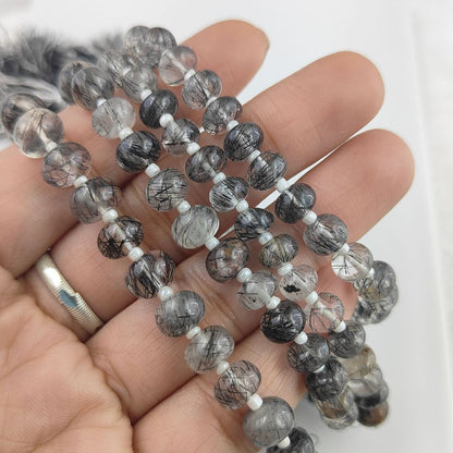 Handcrafted Black Rutile Gemstone Rondelle Smooth Beads