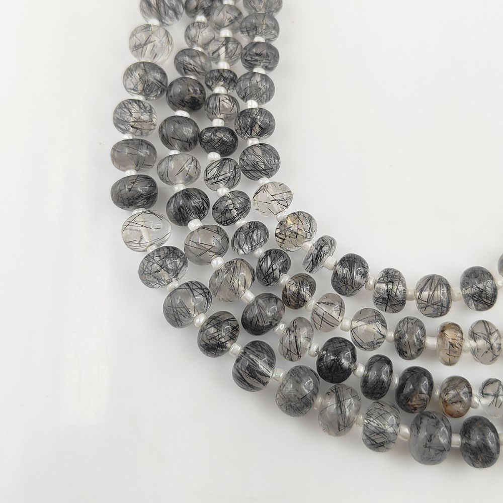 Handcrafted Black Rutile Gemstone Rondelle Smooth Beads