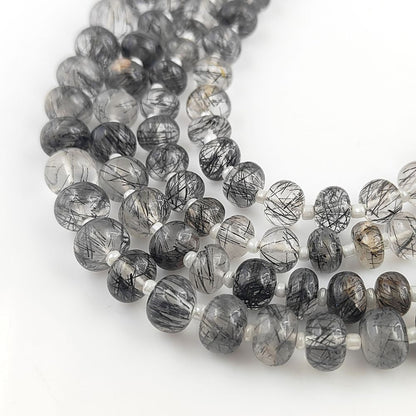 Handcrafted Black Rutile Rondelle Beads – Smooth & Elegant