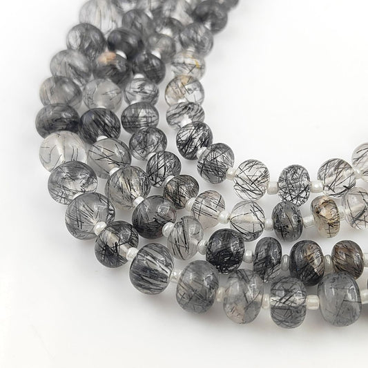 Handcrafted Black Rutile Rondelle Beads – Smooth & Elegant
