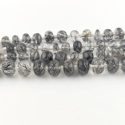 Handcrafted Black Rutile Gemstone Rondelle Smooth Beads