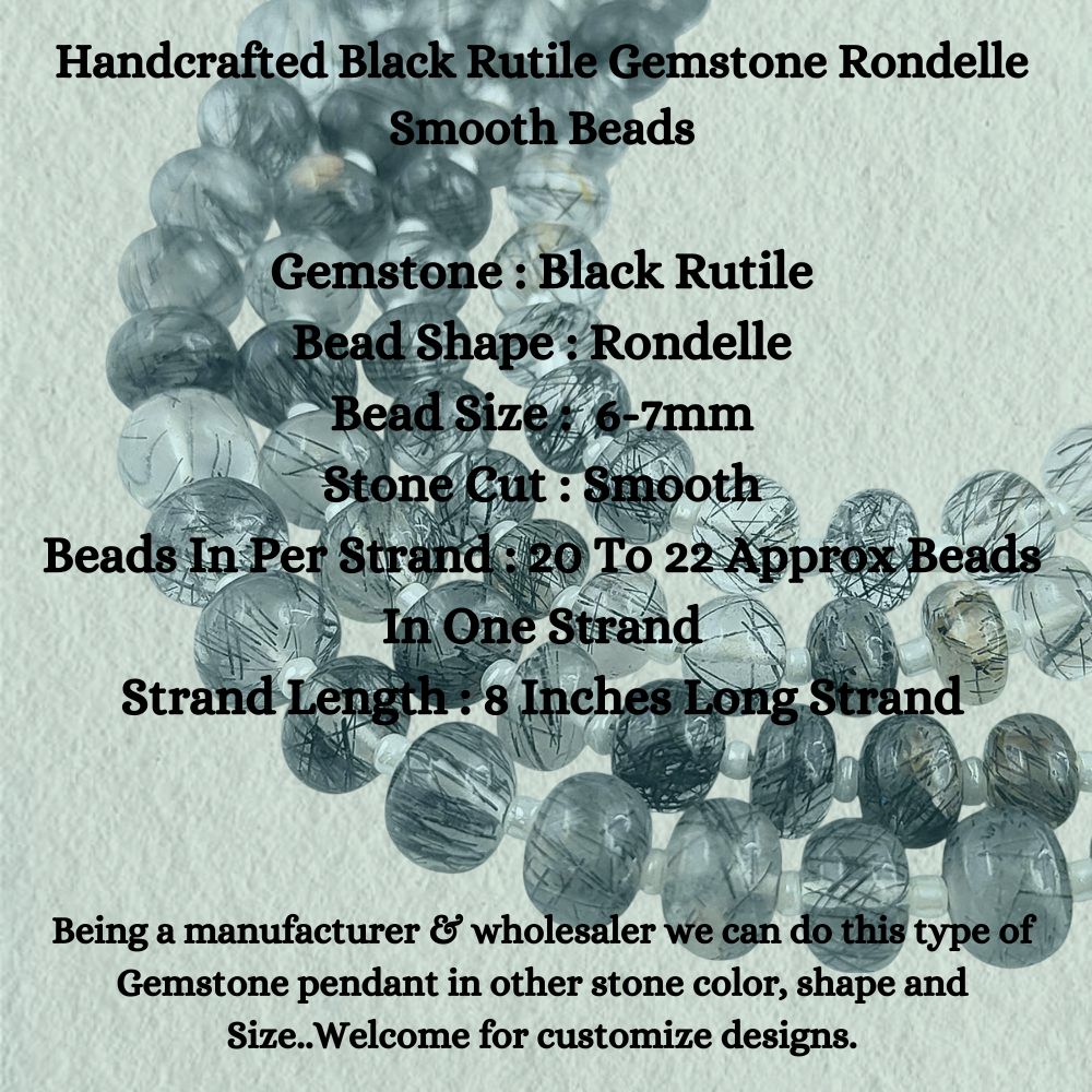 Handcrafted Black Rutile Gemstone Rondelle Smooth Beads