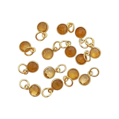 Handcrafted Citrine Pendant 6mm Faceted Round November Birthstone Gemstone Necklace Charm in Gold Vermeil & Sterling Silver- Selling Per Piece