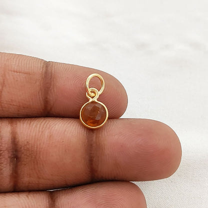 Handcrafted Citrine Pendant 6mm Faceted Round November Birthstone Gemstone Necklace Charm in Gold Vermeil & Sterling Silver- Selling Per Piece
