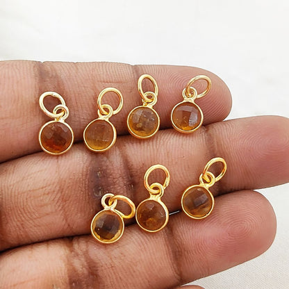 Handcrafted Citrine Pendant 6mm Faceted Round November Birthstone Gemstone Necklace Charm in Gold Vermeil & Sterling Silver- Selling Per Piece