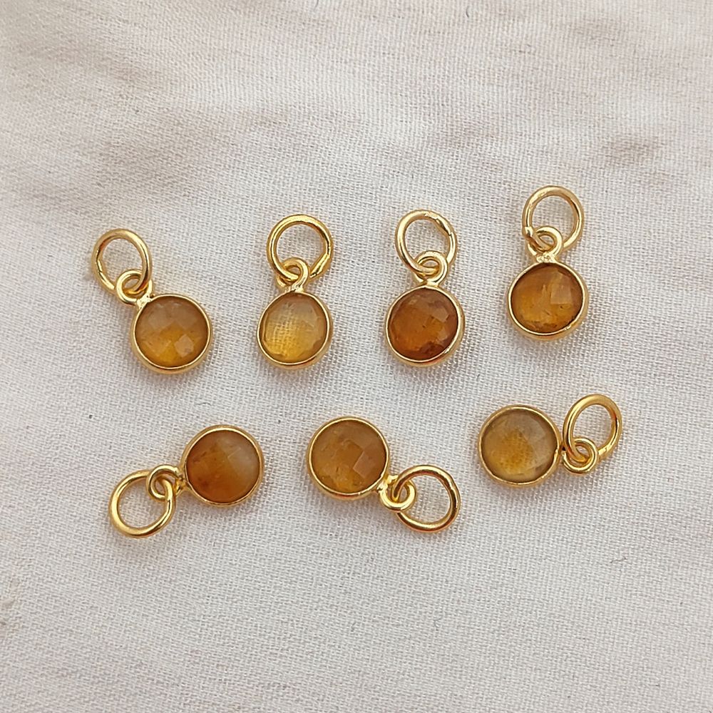 Handcrafted Citrine Pendant 6mm Faceted Round November Birthstone Gemstone Necklace Charm in Gold Vermeil & Sterling Silver- Selling Per Piece