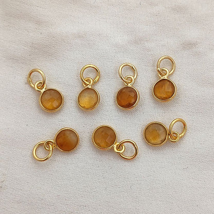 Handcrafted Citrine Pendant 6mm Faceted Round November Birthstone Gemstone Necklace Charm in Gold Vermeil & Sterling Silver- Selling Per Piece
