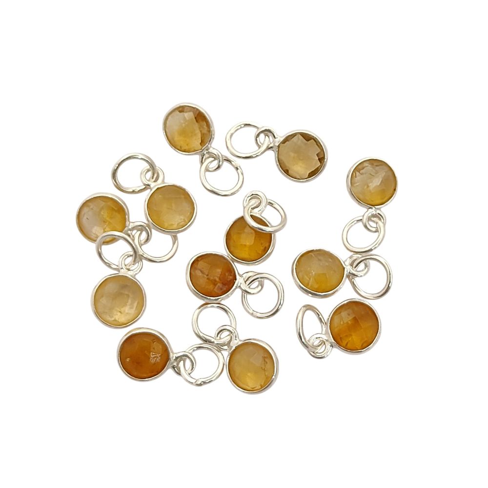 Handcrafted Citrine Pendant 6mm Faceted Round November Birthstone Gemstone Necklace Charm in Gold Vermeil & Sterling Silver- Selling Per Piece
