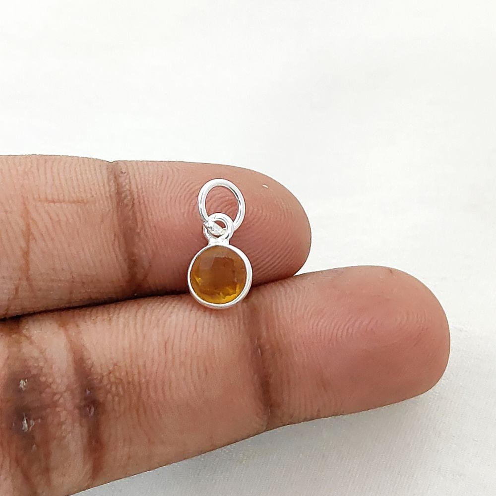 Handcrafted Citrine Pendant 6mm Faceted Round November Birthstone Gemstone Necklace Charm in Gold Vermeil & Sterling Silver- Selling Per Piece
