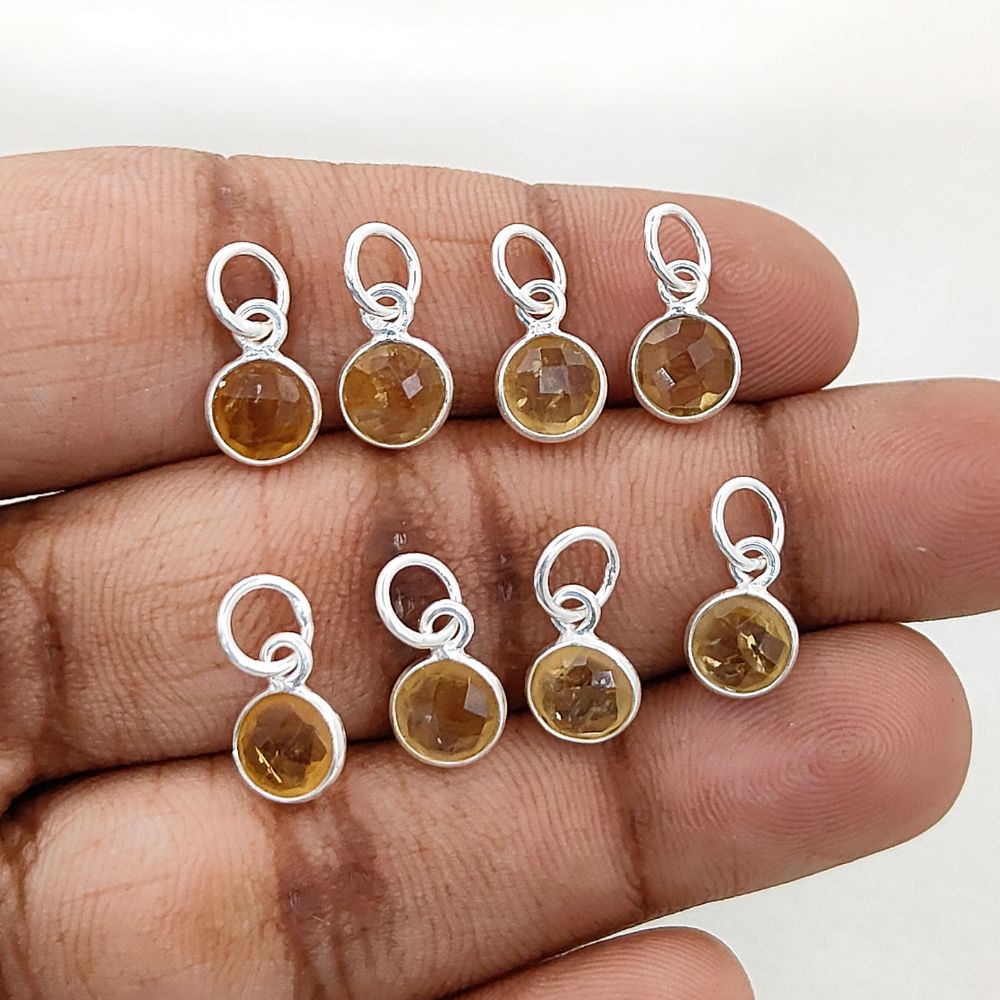 Handcrafted Citrine Pendant 6mm Faceted Round November Birthstone Gemstone Necklace Charm in Gold Vermeil & Sterling Silver- Selling Per Piece