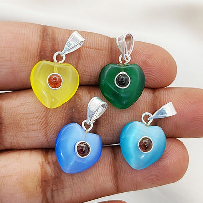 Green Monalisa Double Heart Pendant Charm Smooth Polished Gemstone with Durable Gold/Silver Plated Bail, Perfect for DIY Necklace and Bracelet Jewelry– Selling Per Piece