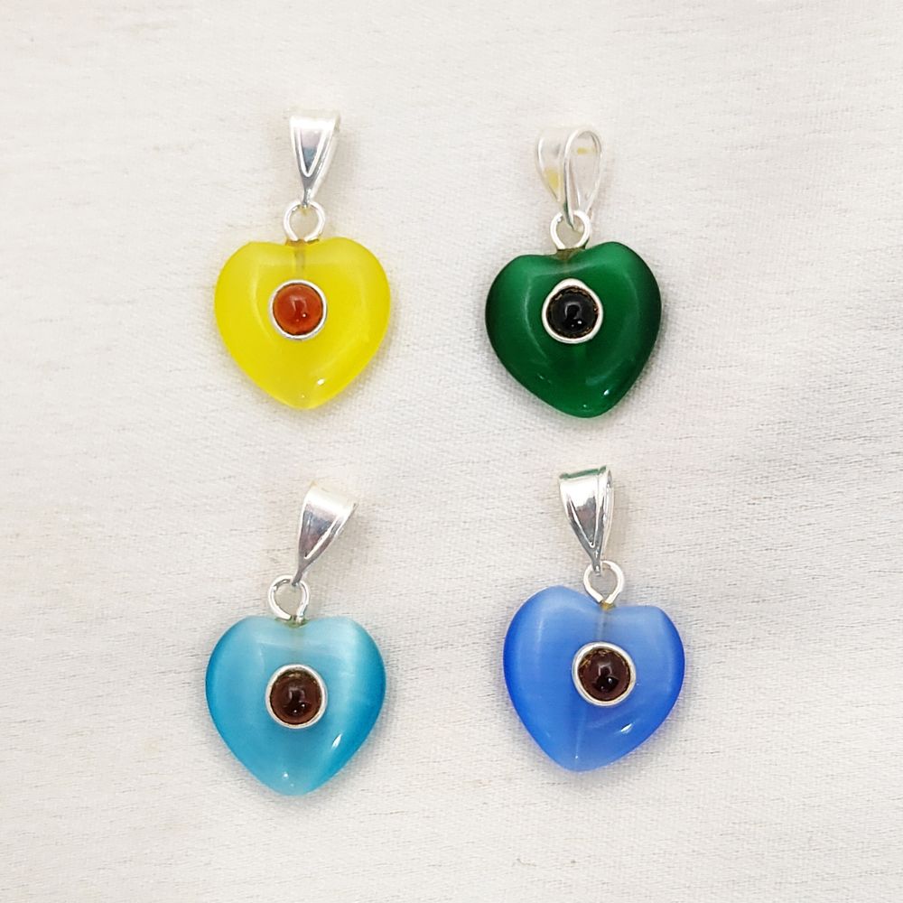 Yellow Monalisa Double Heart Pendant Charm Smooth Polished Gemstone Hearts with Durable Gold/Silver Plated Bail Ideal for DIY Necklace– Selling Per Piece