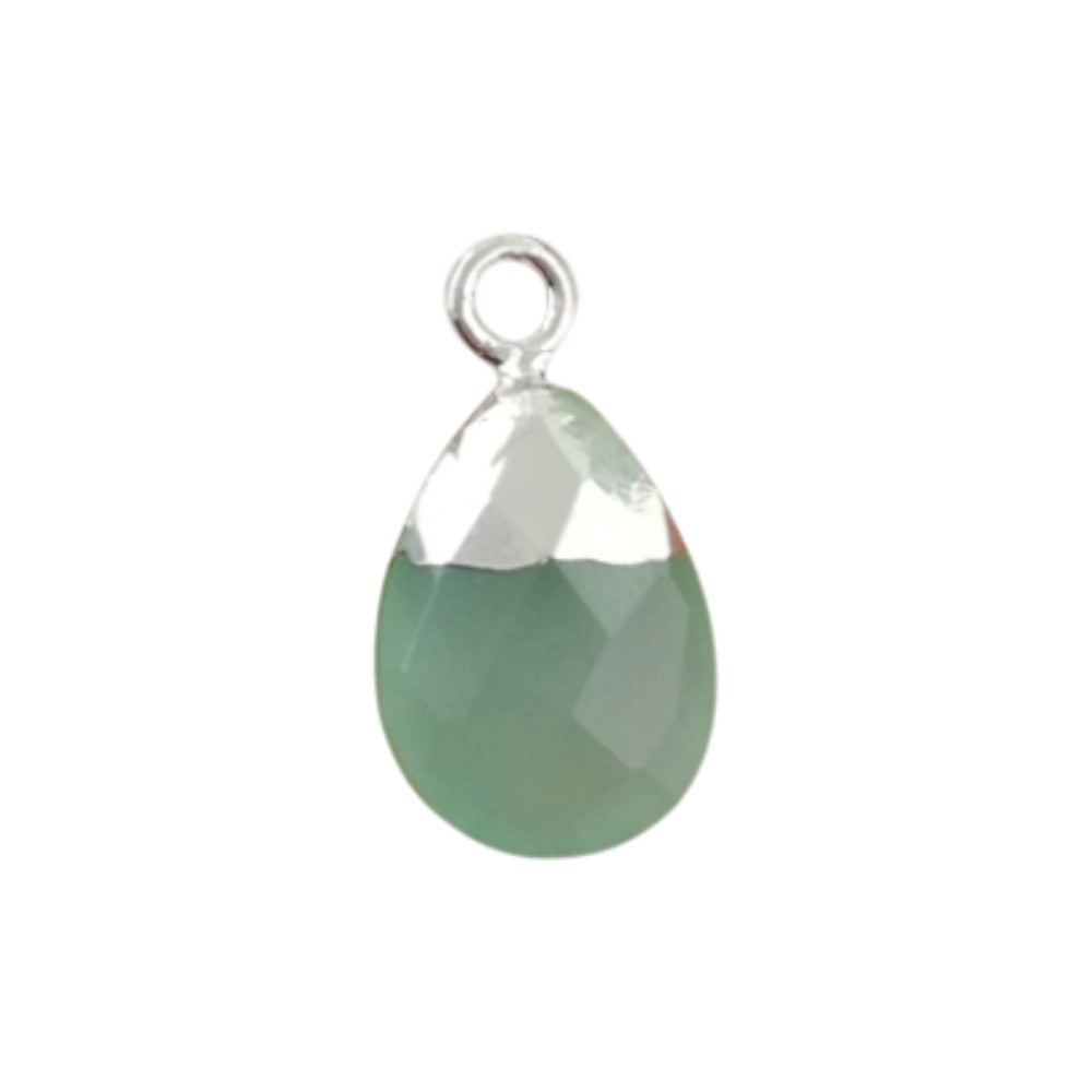Pear Shape 13×9mm Aqua Chalcedony Teardrop Pendant Handmade Silver Electroplated Natural Gemstone Charm for Necklace, Bracelet & Earrings– Selling Per Piece
