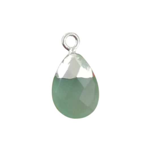 Pear Shape 13×9mm Aqua Chalcedony Teardrop Pendant Handmade Silver Electroplated Natural Gemstone Charm for Necklace, Bracelet & Earrings– Selling Per Piece