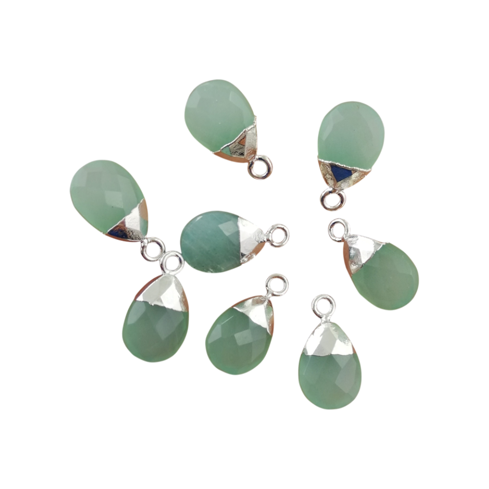 Pear Shape 13×9mm Aqua Chalcedony Teardrop Pendant Handmade Silver Electroplated Natural Gemstone Charm for Necklace, Bracelet & Earrings– Selling Per Piece
