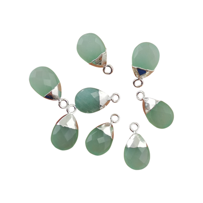 Pear Shape 13×9mm Aqua Chalcedony Teardrop Pendant Handmade Silver Electroplated Natural Gemstone Charm for Necklace, Bracelet & Earrings– Selling Per Piece