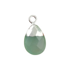 Pear Shape 13×9mm Aqua Chalcedony Teardrop Pendant Handmade Silver Electroplated Natural Gemstone Charm for Necklace, Bracelet & Earrings– Selling Per Piece