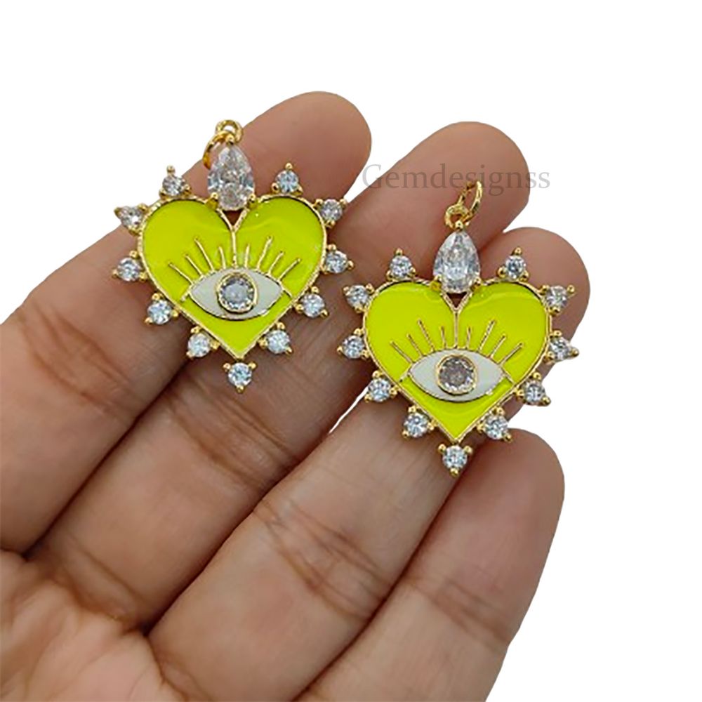 DIY necklace and bracelet charm, neon heart evil eye pendant