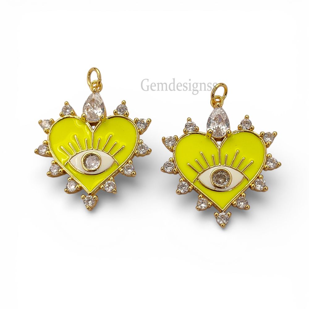 Protective neon heart evil eye charm for jewelry making and crafts