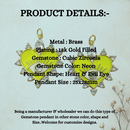 Neon enamel heart evil eye pendant with micropave CZ for DIY jewelry