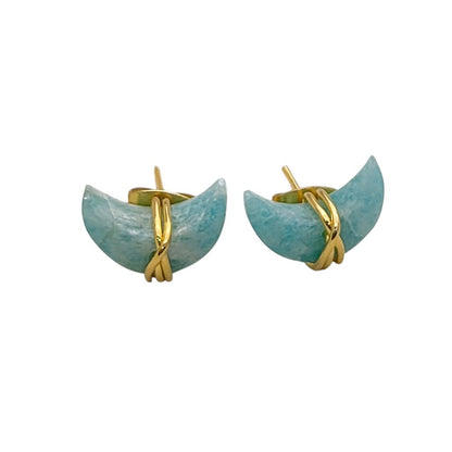 Handmade Amazonite Crescent Stud Earrings in Gold Plated Sterling Silver Dainty Half Moon Jewelry Gift for Women- Selling Per Piece