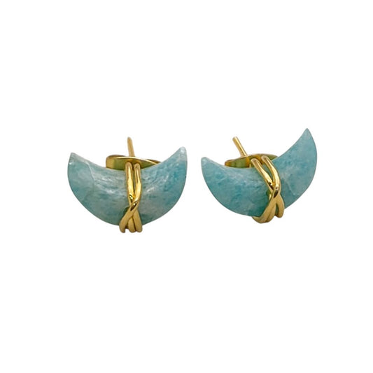 Handmade Amazonite Crescent Stud Earrings in Gold Plated Sterling Silver Dainty Half Moon Jewelry Gift for Women- Selling Per Piece
