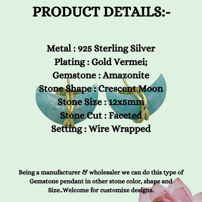 Handmade Amazonite Crescent Stud Earrings in Gold Plated Sterling Silver Dainty Half Moon Jewelry Gift for Women- Selling Per Piece