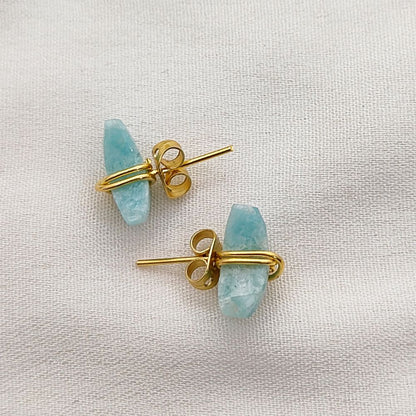 Handmade Amazonite Crescent Stud Earrings in Gold Plated Sterling Silver Dainty Half Moon Jewelry Gift for Women- Selling Per Piece