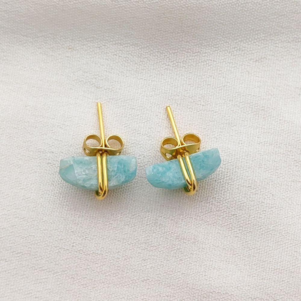 Handmade Amazonite Crescent Stud Earrings in Gold Plated Sterling Silver Dainty Half Moon Jewelry Gift for Women- Selling Per Piece
