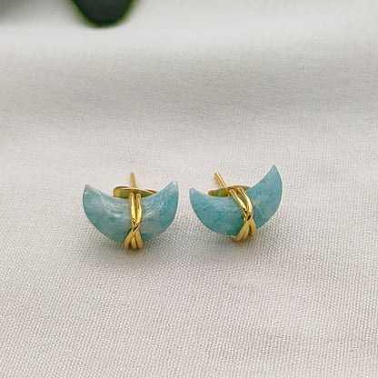 Handmade Amazonite Crescent Stud Earrings in Gold Plated Sterling Silver Dainty Half Moon Jewelry Gift for Women- Selling Per Piece