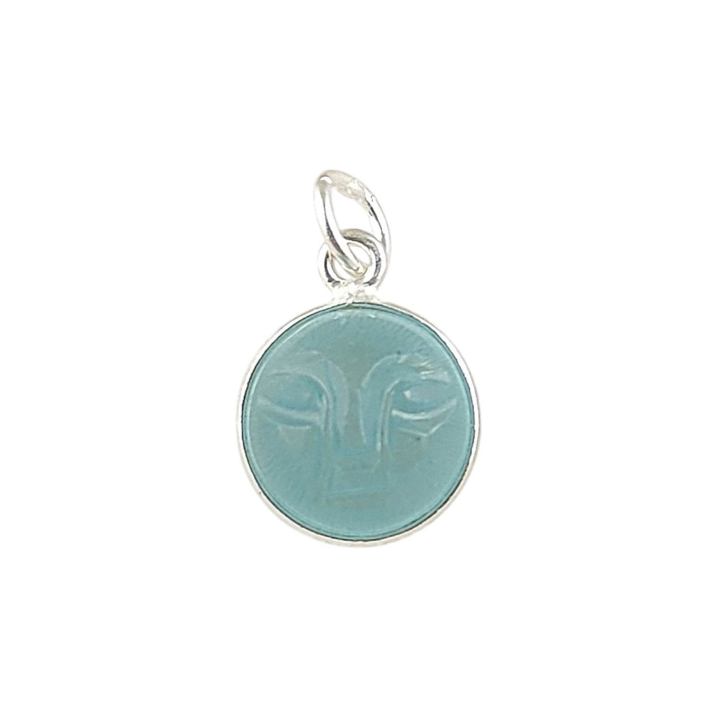 Unique Aqua Chalcedony Moon Face Pendant Handmade Gold Plated Sterling Silver Bezel Set Carved Gemstone Jewelry- Selling Per Piece
