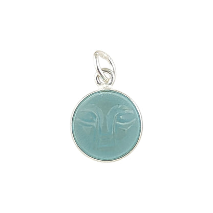 Unique Aqua Chalcedony Moon Face Pendant Handmade Gold Plated Sterling Silver Bezel Set Carved Gemstone Jewelry- Selling Per Piece