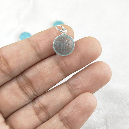 Unique Aqua Chalcedony Moon Face Pendant Handmade Gold Plated Sterling Silver Bezel Set Carved Gemstone Jewelry- Selling Per Piece