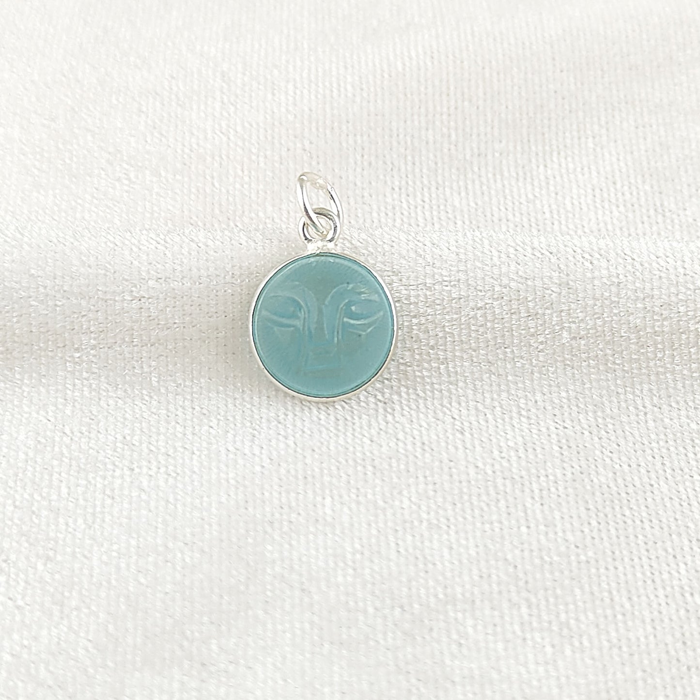 Unique Aqua Chalcedony Moon Face Pendant Handmade Gold Plated Sterling Silver Bezel Set Carved Gemstone Jewelry- Selling Per Piece