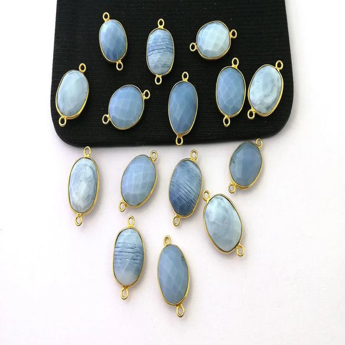 Gold Plated 12–15mm Blue Opal Free Form Connector Unique Gemstone Links for DIY Jewelry, Bracelets & Necklaces- Selling Per Piece