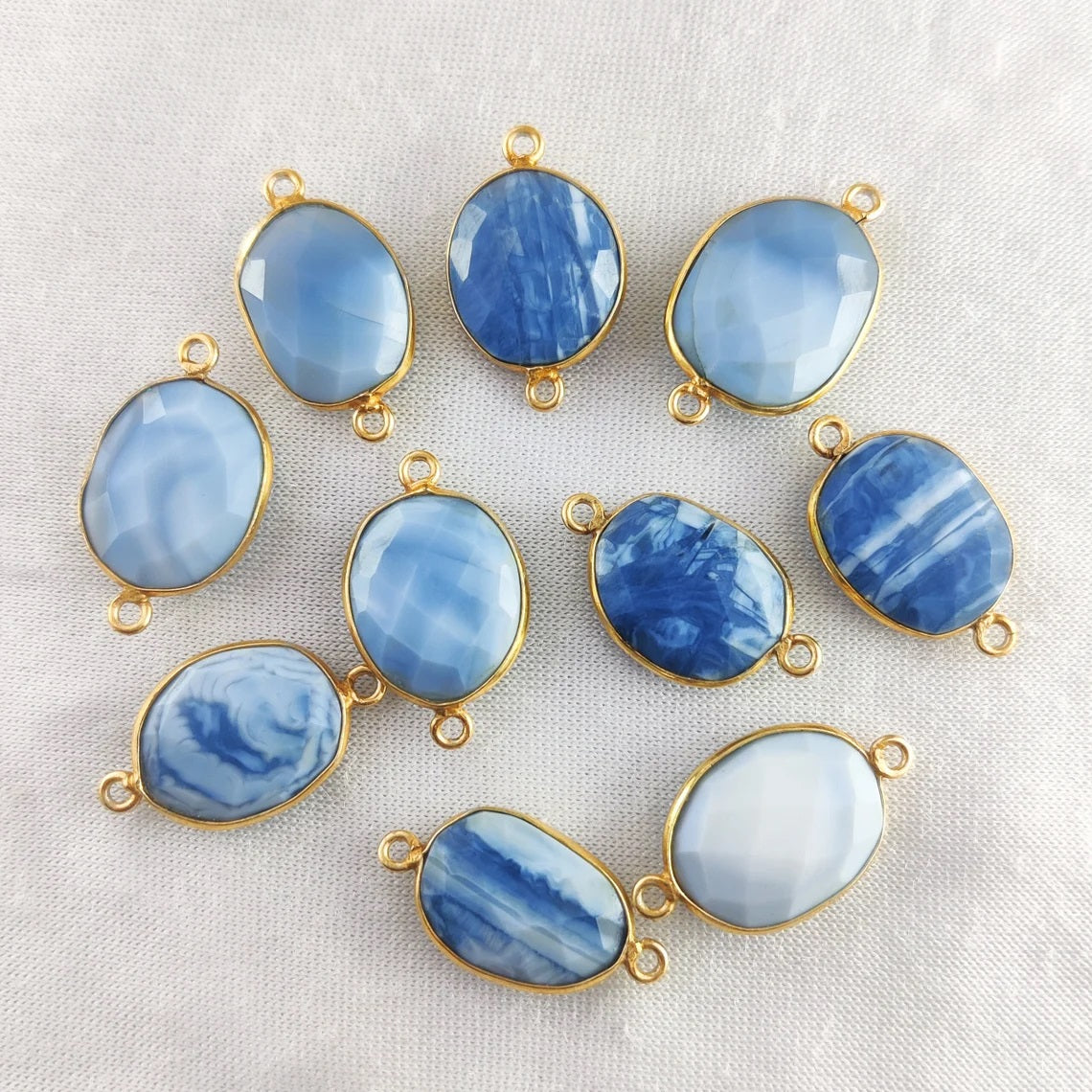 Gold Plated 12–15mm Blue Opal Free Form Connector Unique Gemstone Links for DIY Jewelry, Bracelets & Necklaces- Selling Per Piece