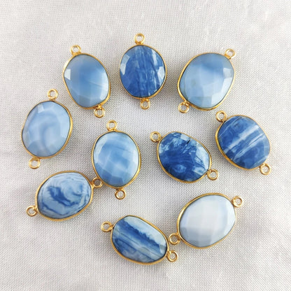 Gold Plated 12–15mm Blue Opal Free Form Connector Unique Gemstone Links for DIY Jewelry, Bracelets & Necklaces- Selling Per Piece