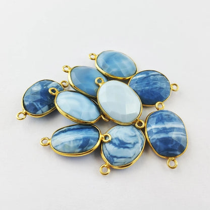 Gold Plated 12–15mm Blue Opal Free Form Connector Unique Gemstone Links for DIY Jewelry, Bracelets & Necklaces- Selling Per Piece